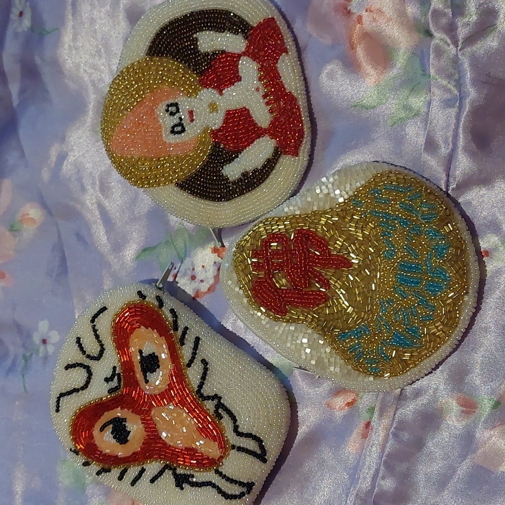 BEADED CHANGE PURSE POUCHES WALLETS (3)